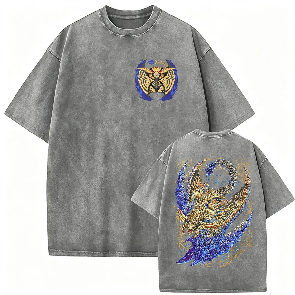 Vintage Washed Rey Dau The Shining Thunder Monster Hunter Game Fans T-Shirt für Männer und Frauen, lässiges Baumwoll-Oversize-T-Shirt, Streetwear – Detail 5