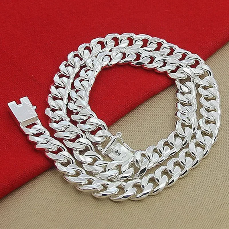 Collar de plata 925 para hombre, cadena cubana de 10MM, 20/22/24 pulgadas, collar para mujer, joyería de moda para boda, accesorios de Navidad