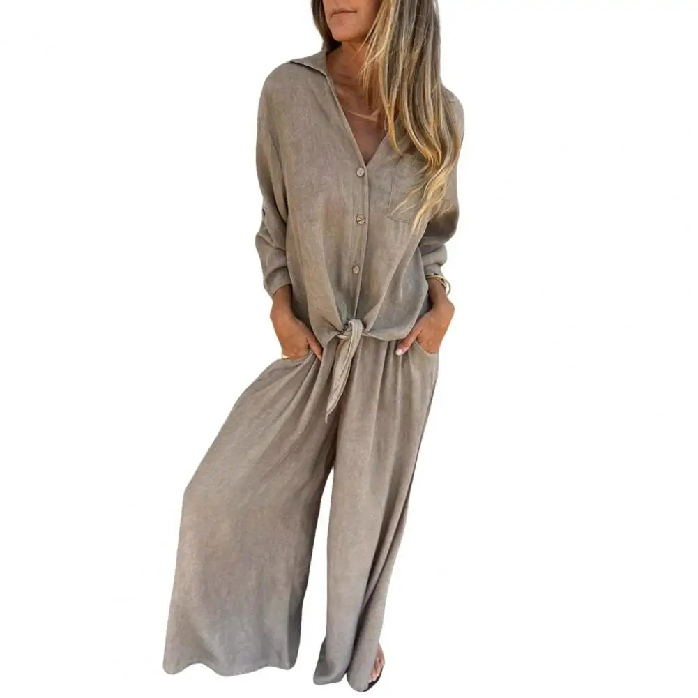 

Ol Commuter Style Suit Stylish Women's Cotton-linen Two Piece Outfit with Long Sleeve Top Wide Leg Pants Casual for Fashionable