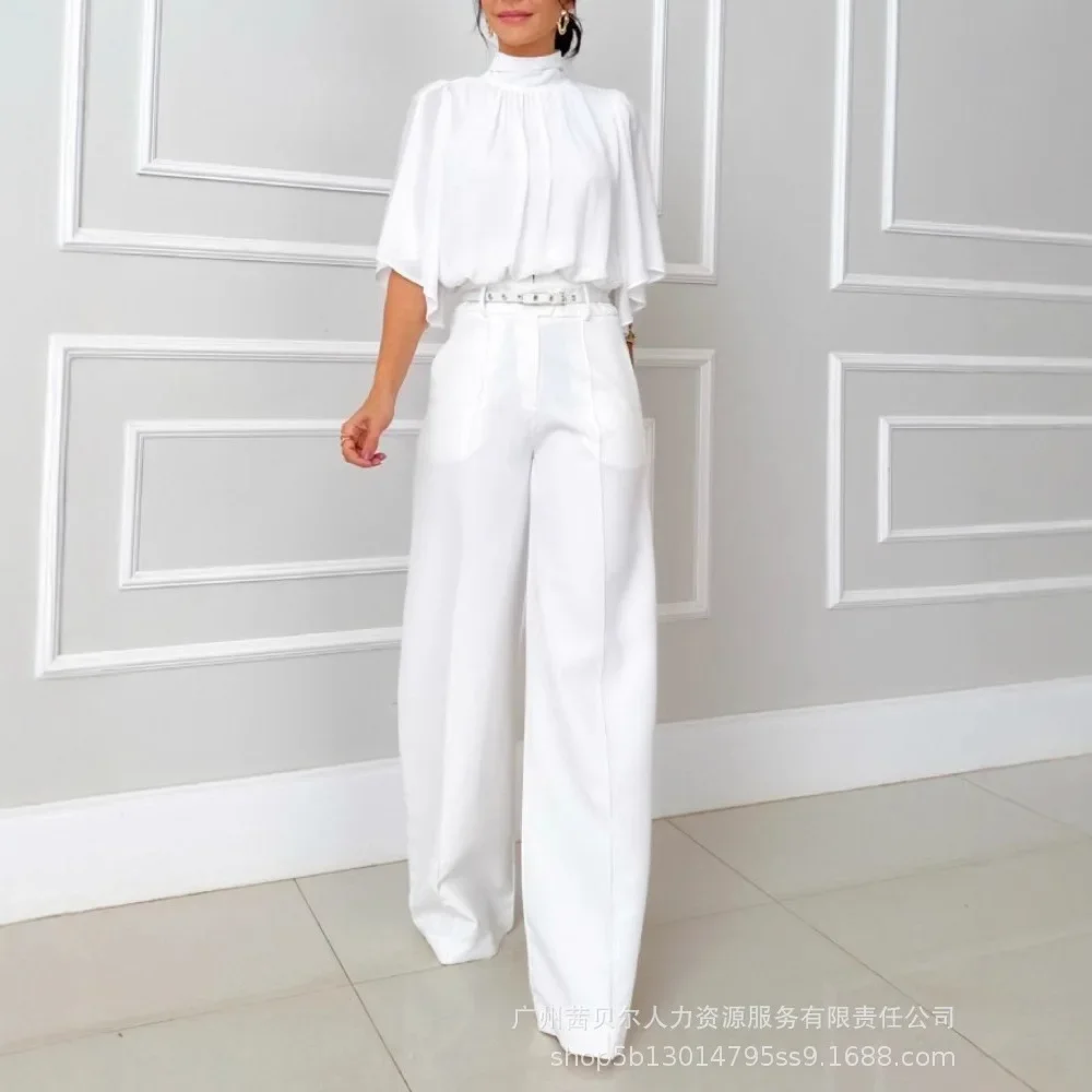 

Ruched Hollow-out Back Chiffon Women High Neck Batwing Sleeve Blouse Casual Top Shirt