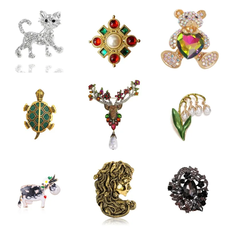 Whimsical enamel brooches, cats, bears, turtles, and more statement pins, perfect for collectors and animal lovers
