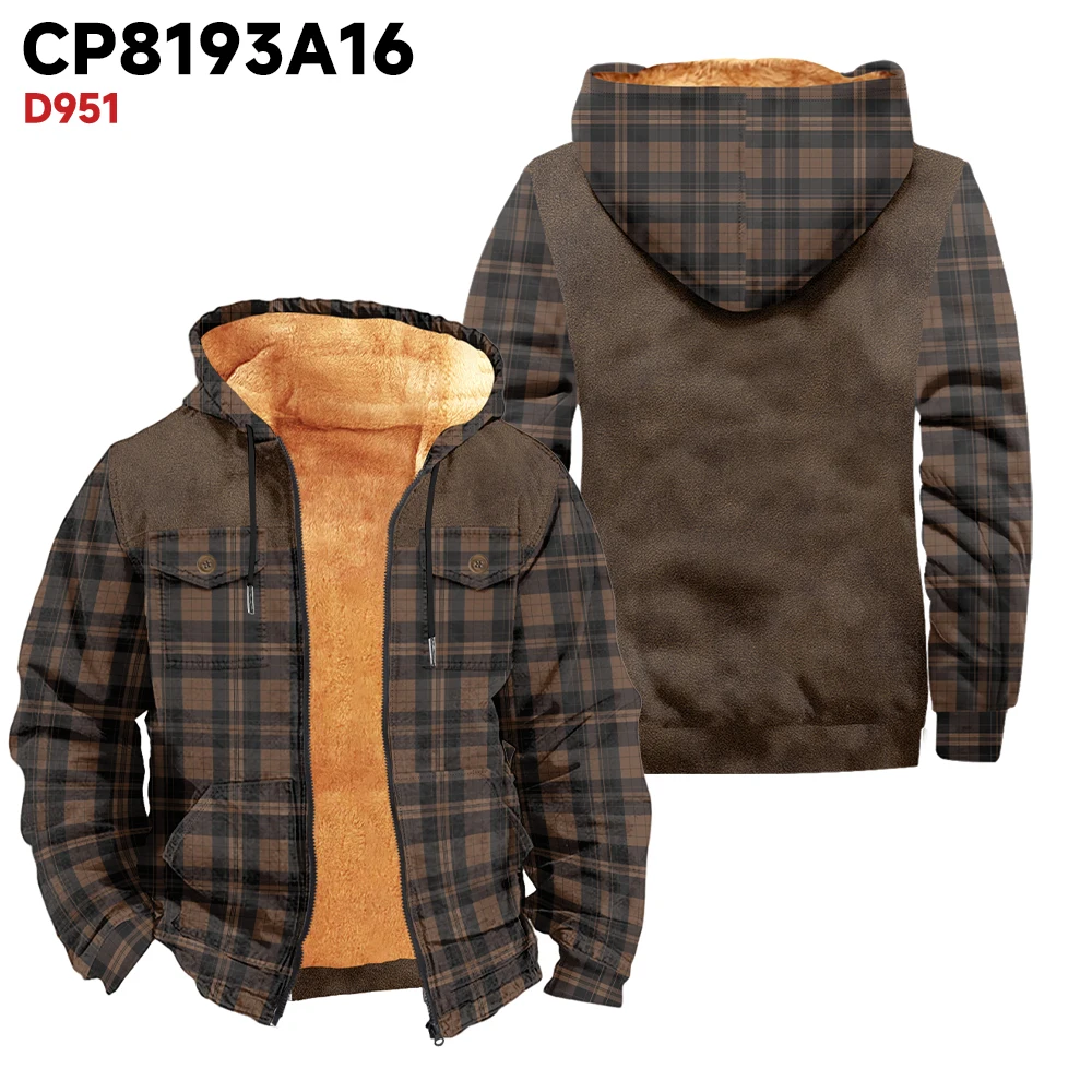 Winter men's coat plus size men's brown blue checkered coat casual versatile trendy fashion