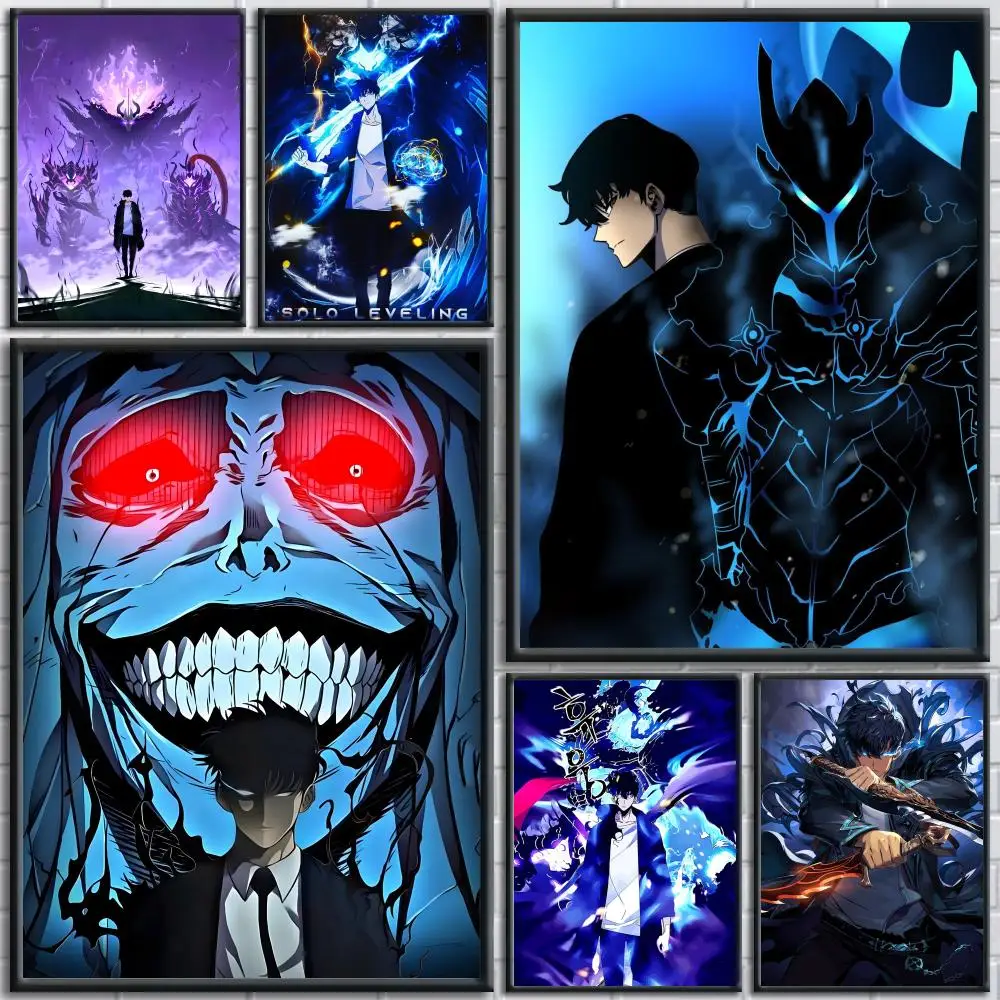 Póster de nivelado en L de Anime S-solo, arte de pared impermeable autoadhesivo HD, Ideal para el hogar, oficina, dormitorio, gran regalo