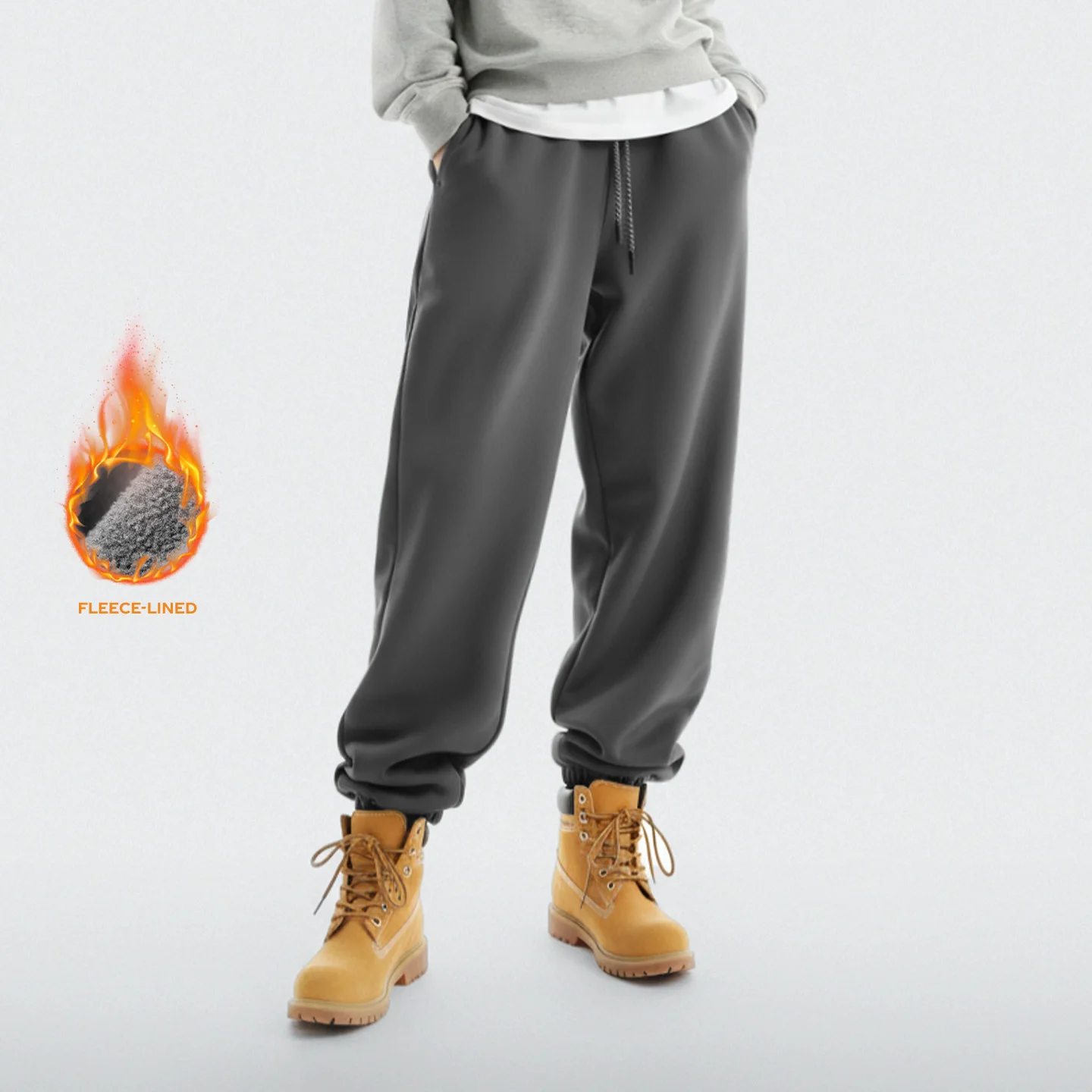 Maden Pantaloni sportivi in pile spesso invernale da donna Pantaloni da jogging caldi Pantaloni termici casual a vita alta accoglienti Grigio scuro