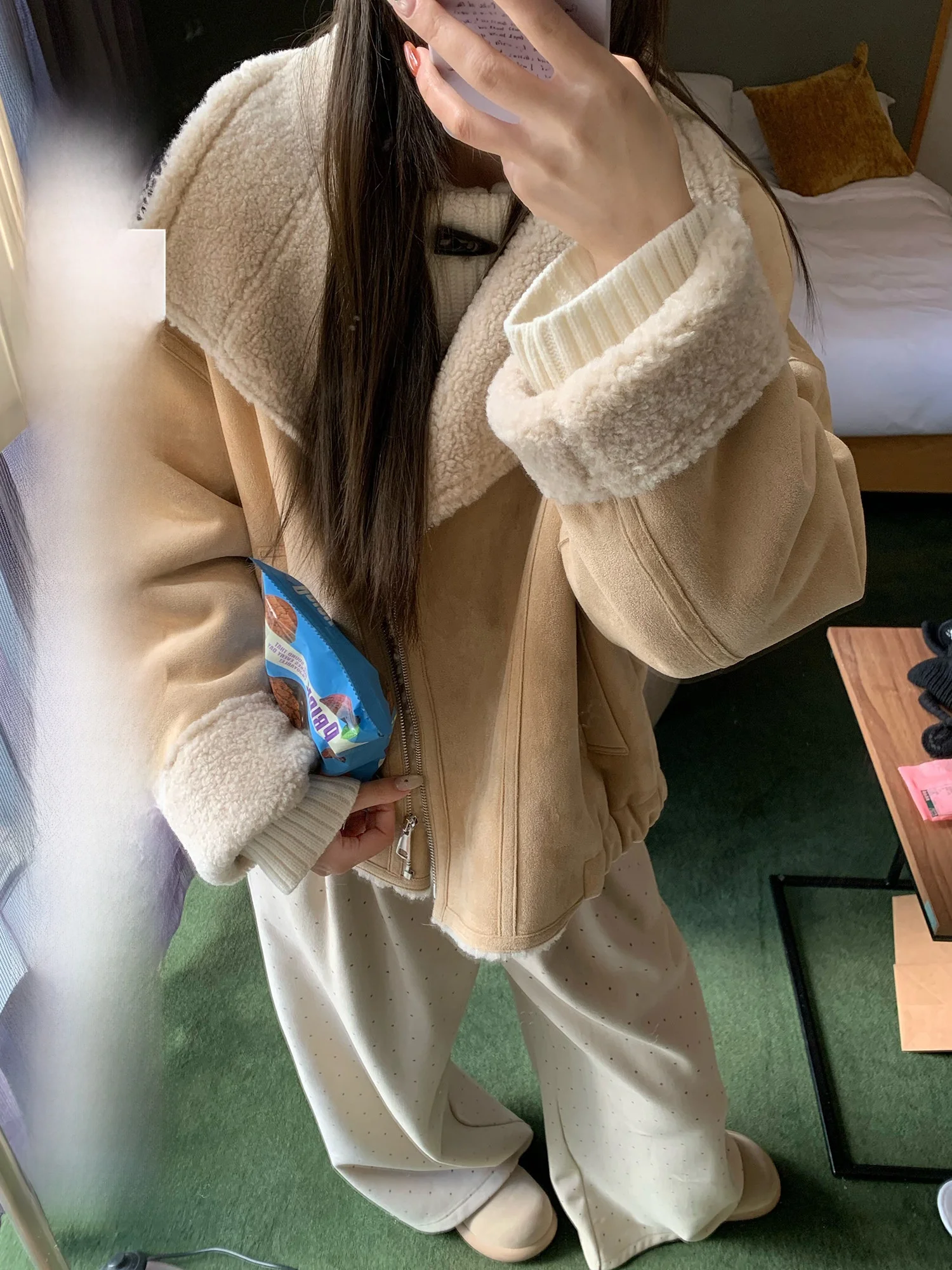 

Женская куртка Aeronline IRO с воротником-стойкой, имитацией овечьей шерсти, из замши, повседневная, свободного кроя, с длинными рукавами, на молнии