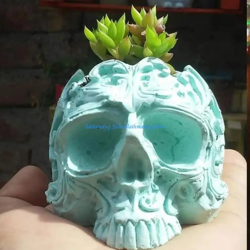 573B Flowerpot DIY Mold Skull for Head Ashtray Silicone Mold Holder Resin Mold