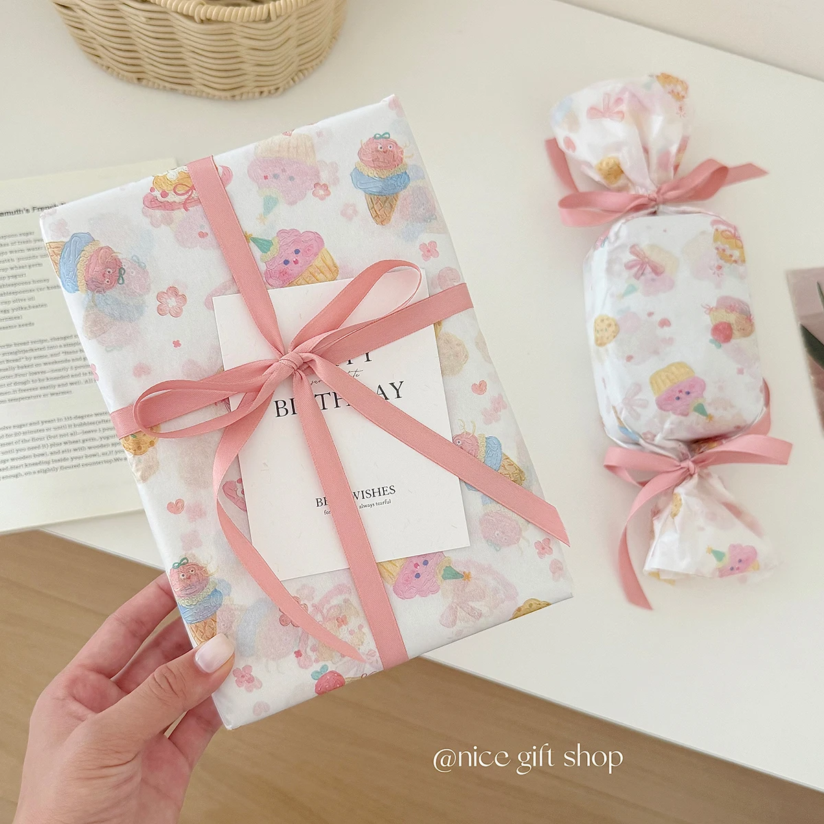 10pcs/20pcs Pink cake cone pattern tissue paper Gift wrapping paper for girly hearts Baking birthday wrappers For girls