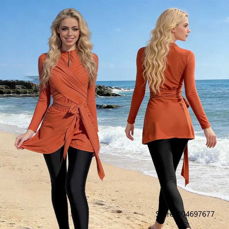 2026 Burkini Femmes Muslim swimwear long sleeve trousers Muslim swimwear Middle East conservative long print women swim
