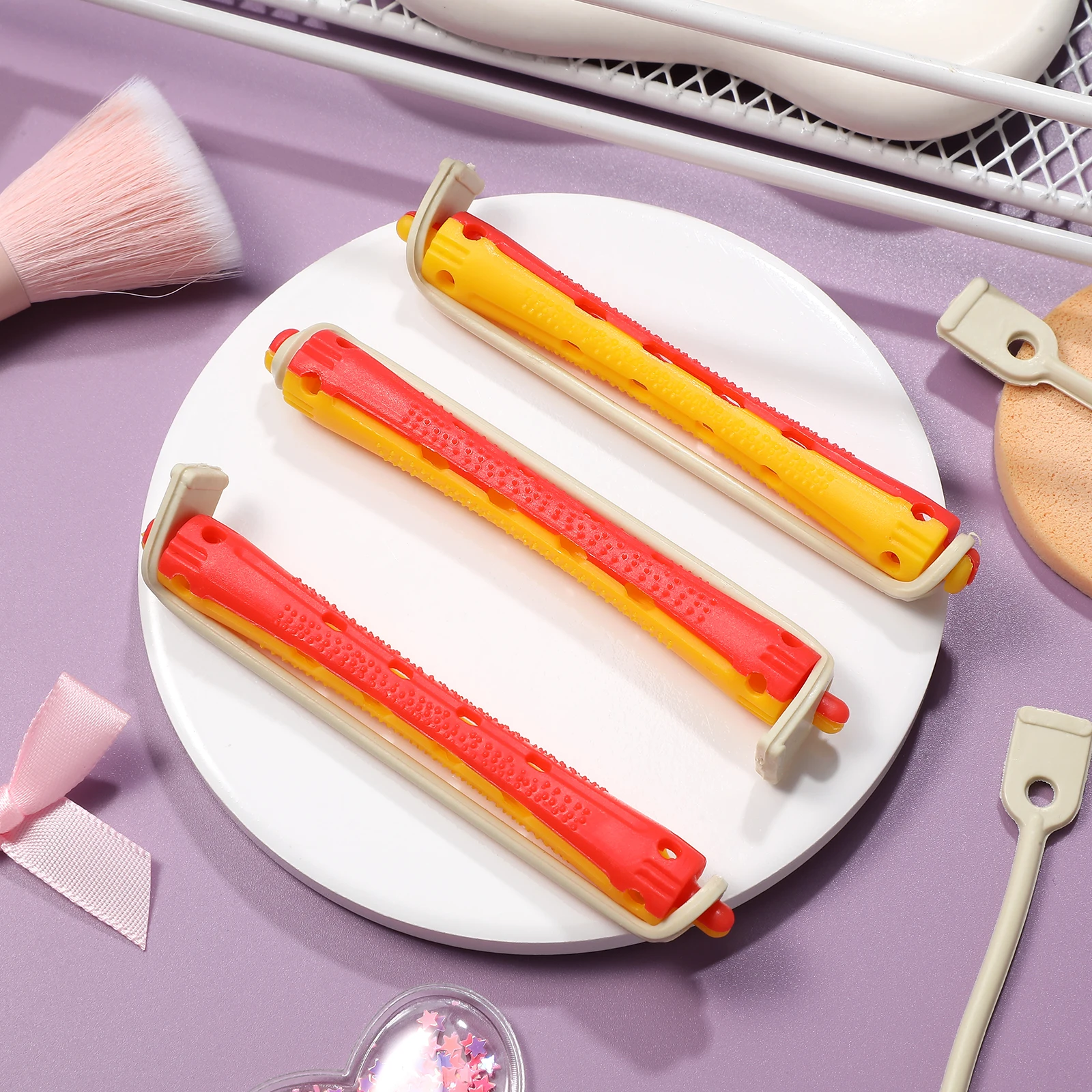 

24pcs Hollow Hair Rollers Rubber Bands for Short Hair Perm Rods Styling Tools DIY Salon Red Yellow Fit All Create Curls