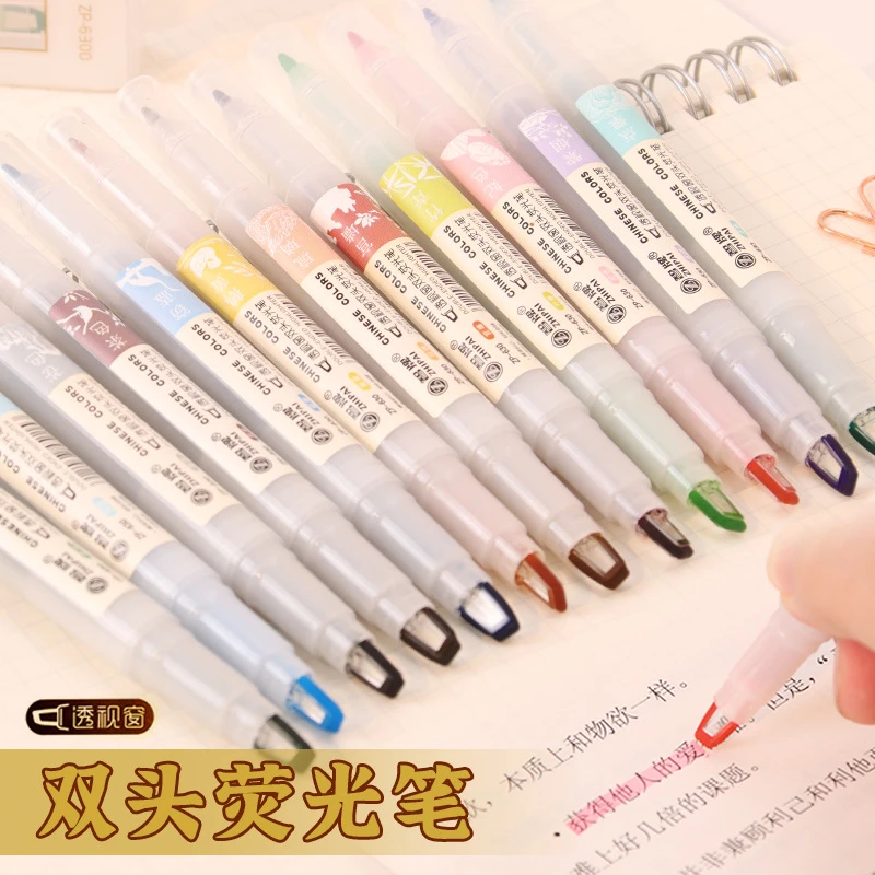 

5pcs/set Double Tip Highlighter Pens Kawaii Colored Manga Markers Pastel Scrapbooking Japanese Kawaii Stationery School supplies