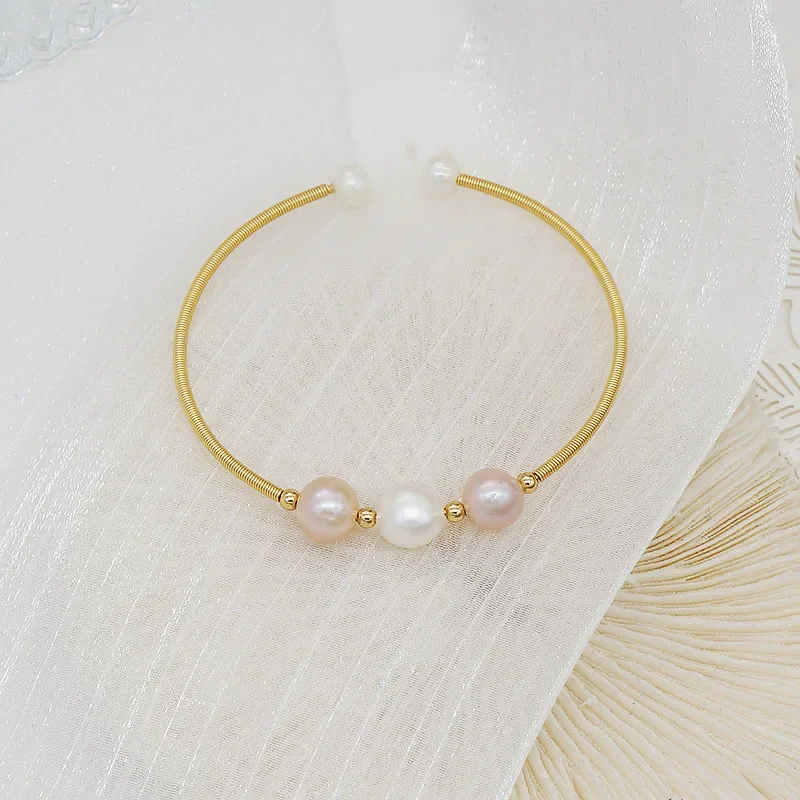 Natural Freshwater Pearls 14k Gold Filled Open Bangle Bracelets Women Handmade Winding Super Color Retention Fine Jewelry YBR554