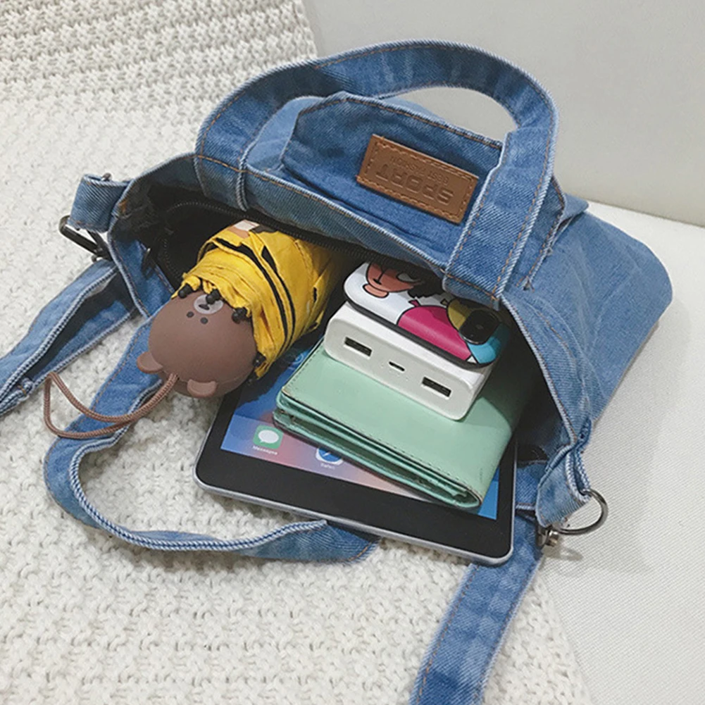 حقيبة يد نسائية أنيقة من قماش الدنيم للمتسوقين حقيبة كتف ذات سعة كبيرة وأشرطة قابلة للتعديل مع جيوب وحقيبة يد يومية ومحفظة #5