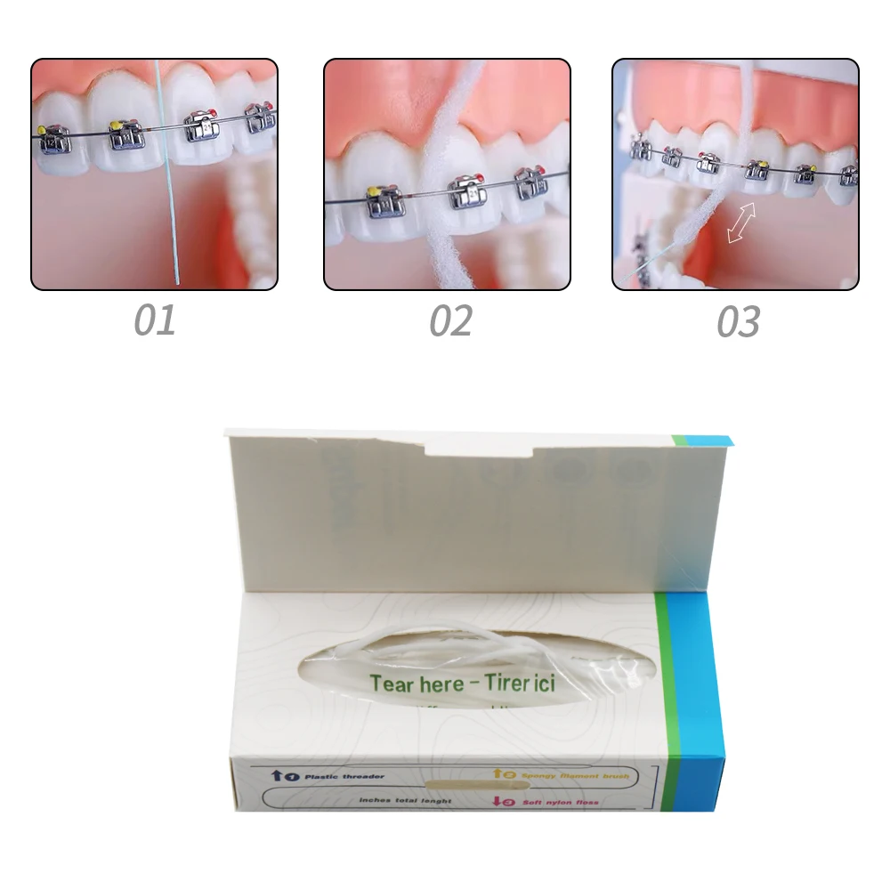 50Pcs/Box Dental Floss Threaders Tooth Flossers For Orthodontic Braces Bridge Implant Hoop Threading Braces Oral Clean