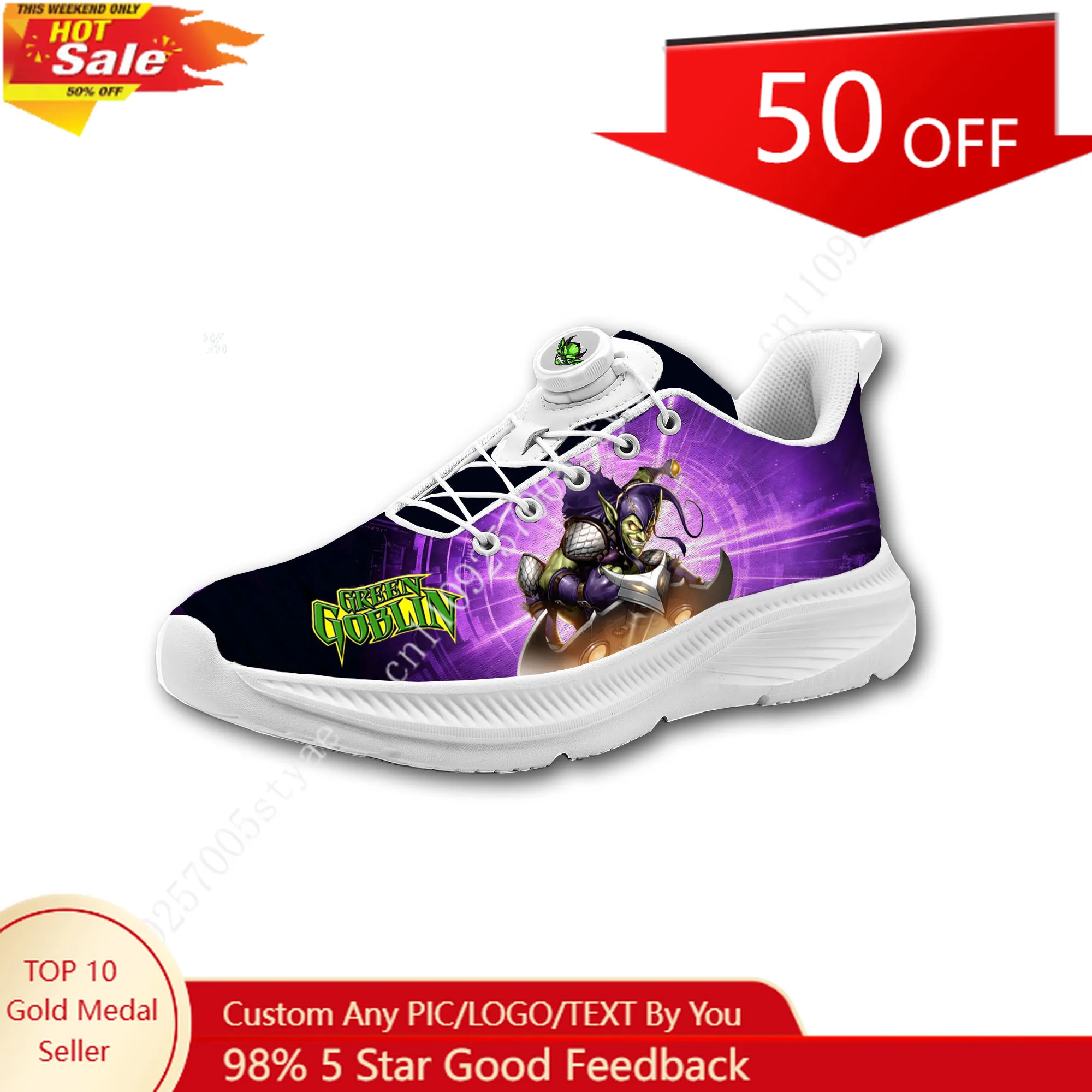 Zapatos de senderismo informales Marvel Green Goblin para hombre y mujer, zapatos deportivos con botón giratorio sin cordones, zapatillas deportivas ligeras personalizadas