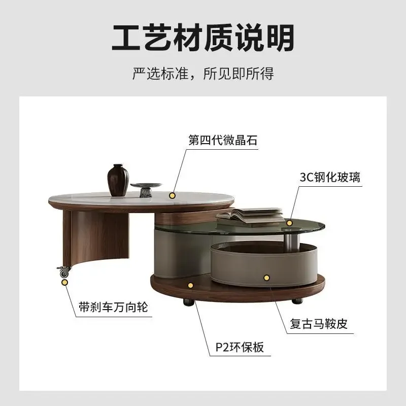 طاولة قهوة دوارة متعددة الوظائف من حجر الكريستالات الدقيقة #5