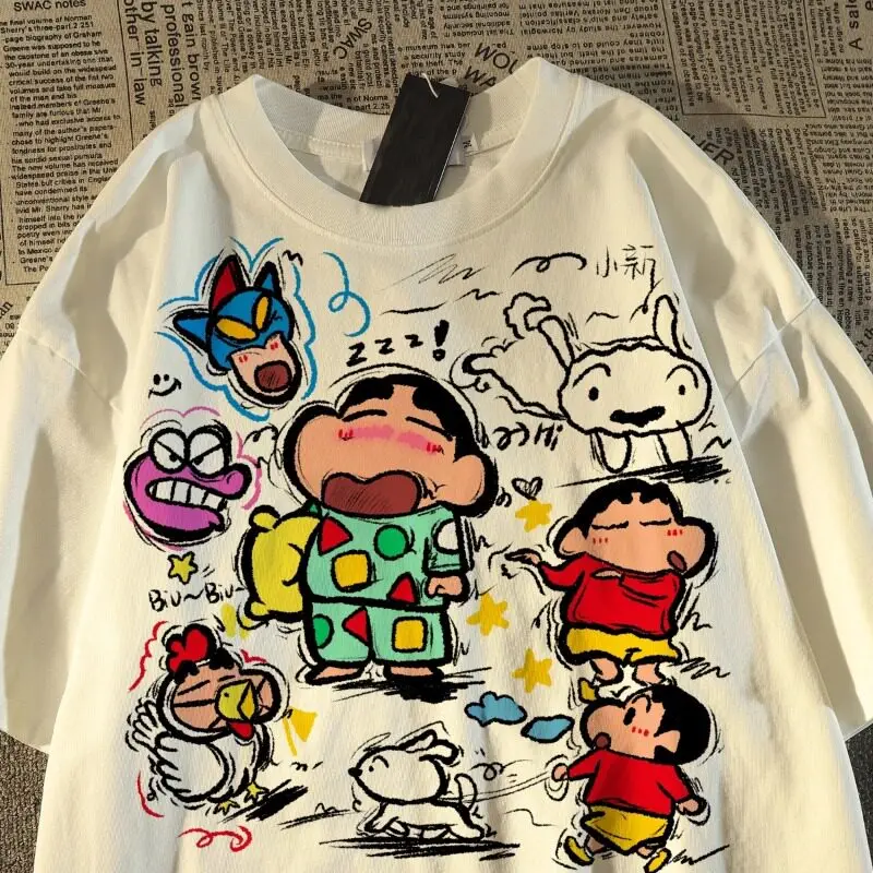 Crayon Shin-chan Family Portrait Fun Comic Strip Sports Casual Cotton Women and Kids Short-sleeved Shirt Adult and Children's