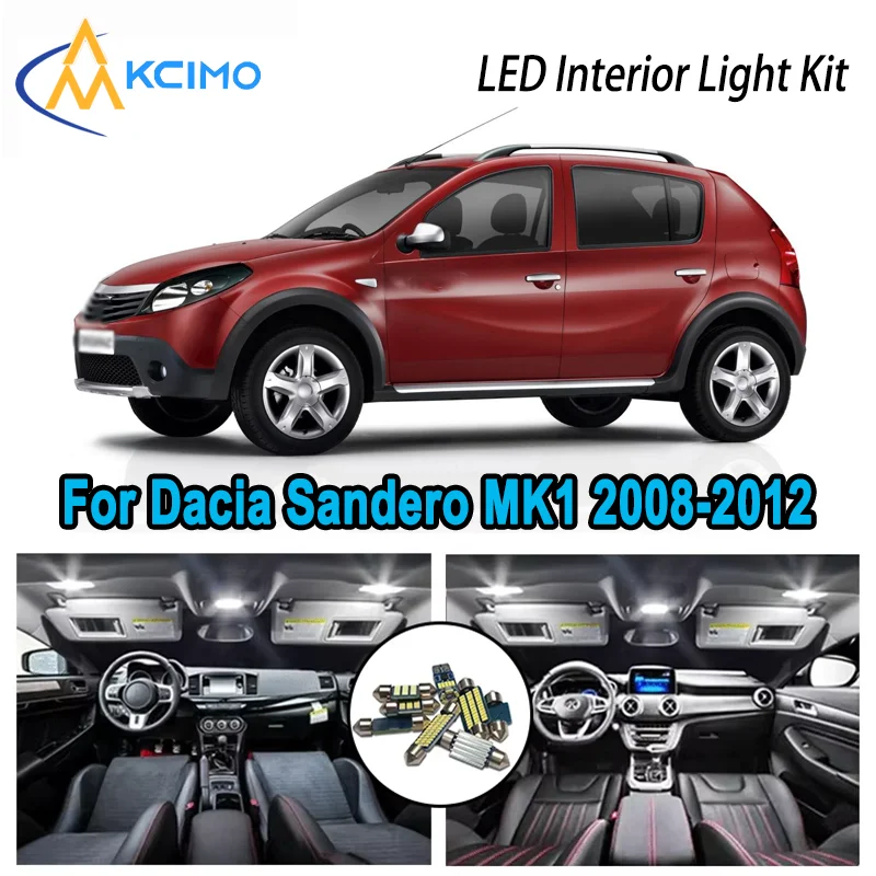 

Комплект яркого светодиодного внутреннего освещения премиум-класса для Dacia Sandero MK1 2008-2012 2009 2010, автомобильные лампы багажника с купольной картой и Canbus без ошибок