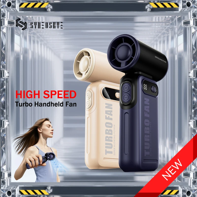 

Mini Turbo Fan Handheld Portable High Speed Cold Compress Fan Brushless Motor 100 Level Wind Speeds Adjustable Digital Display