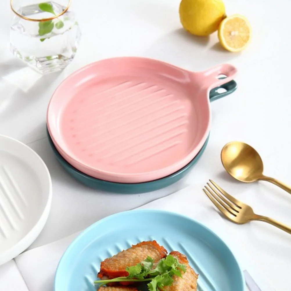 

Ceramic Handle Plate Baking Dish Anti Hot Easy Clean Home Restaurant Dessert Salad Cakes Noodles Gift Ceramic Handle Plate