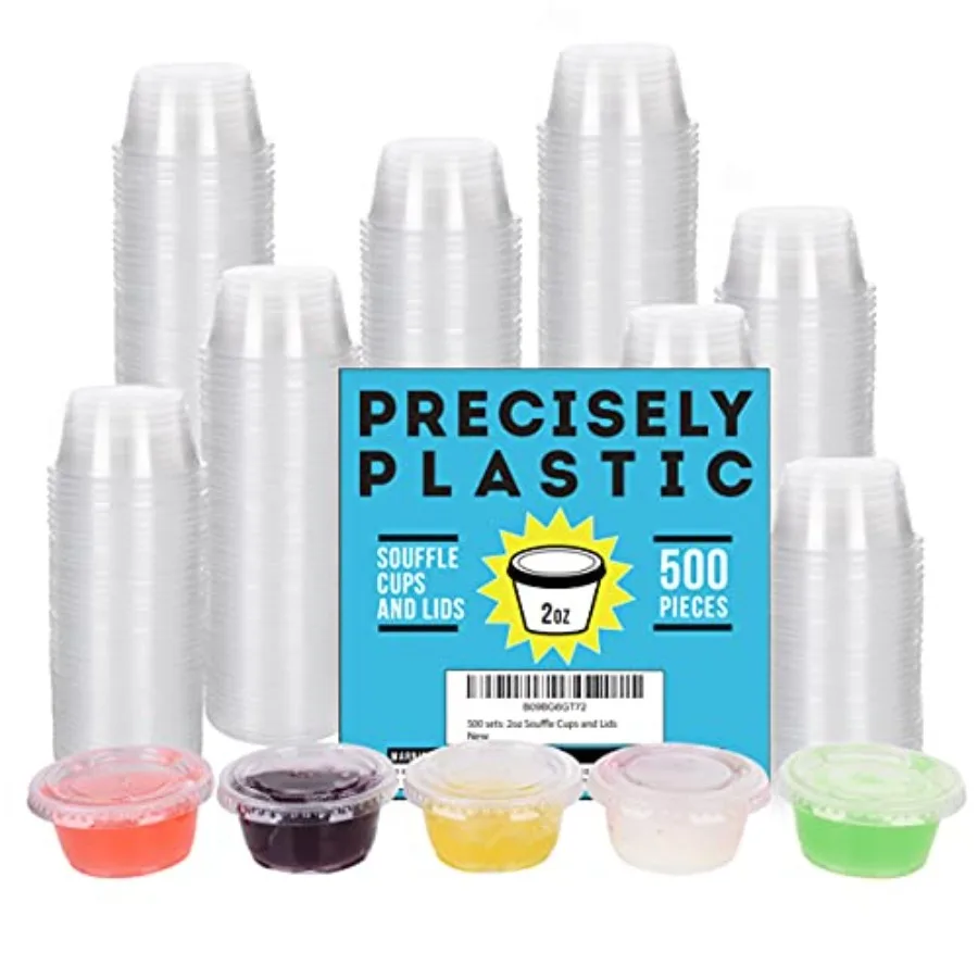 

[500 sets - 2oz] Disposable Plastic Souffle/Portion Cups with Lids Bulk Perfect for Shot Glasses, Condiments, Toppings, Dressin
