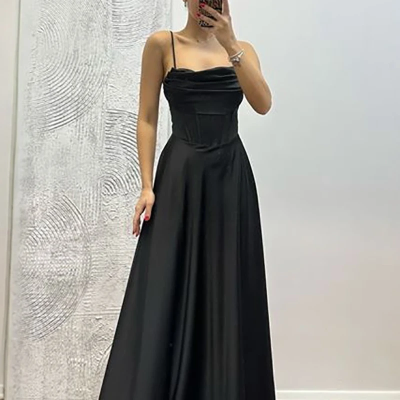 Vestido elegante sin mangas de Color liso para mujer, vestido de noche con tirantes y hombros descubiertos, vestido ajustado de cintura alta de satén