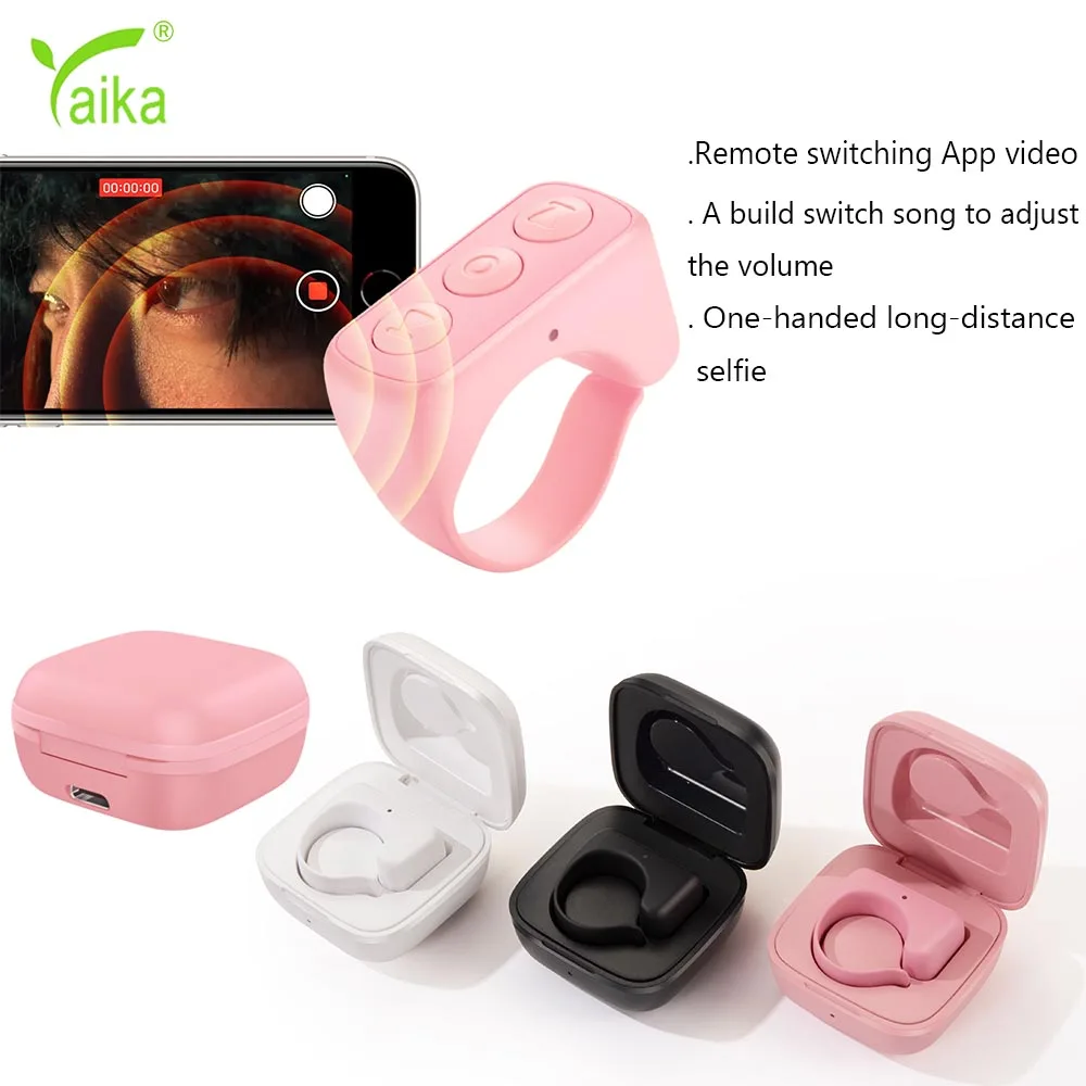 

Wireless Selfie Remote Control Bluetooth Lazy Fingertip Ring Controller With Charging Case For Tiktok Short Video Page Flipping