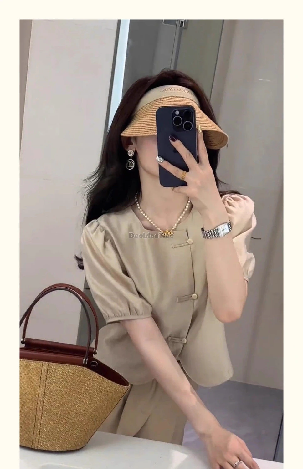 2024 new chinese style vintage tang suit top elegant temperament lady work chiffon blouse sweet puff sleeve slim thin button top