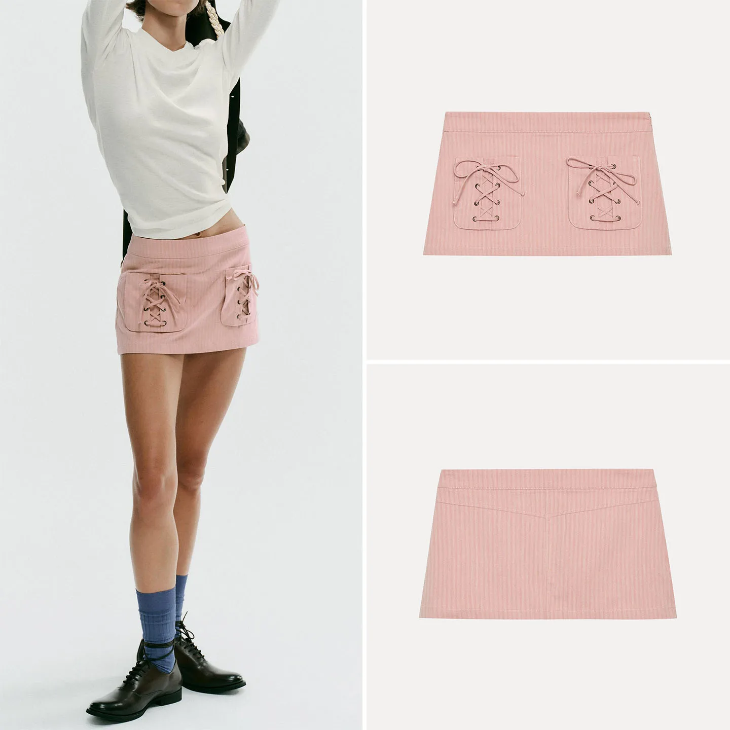 Fashionable Sweet Striped Print  Skirt with Pocket for Women Low Waist A-Line Skirt Standard Fit Autumn New Arrival