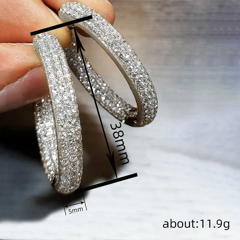 Huitan Full Bling Iced Out Big Circle Kolczyki dla kobiet Brilliant Cubic Zirconia Hoop Kolczyki Luksusowa modna biżuteria damska Nowość — zdjęcie 7