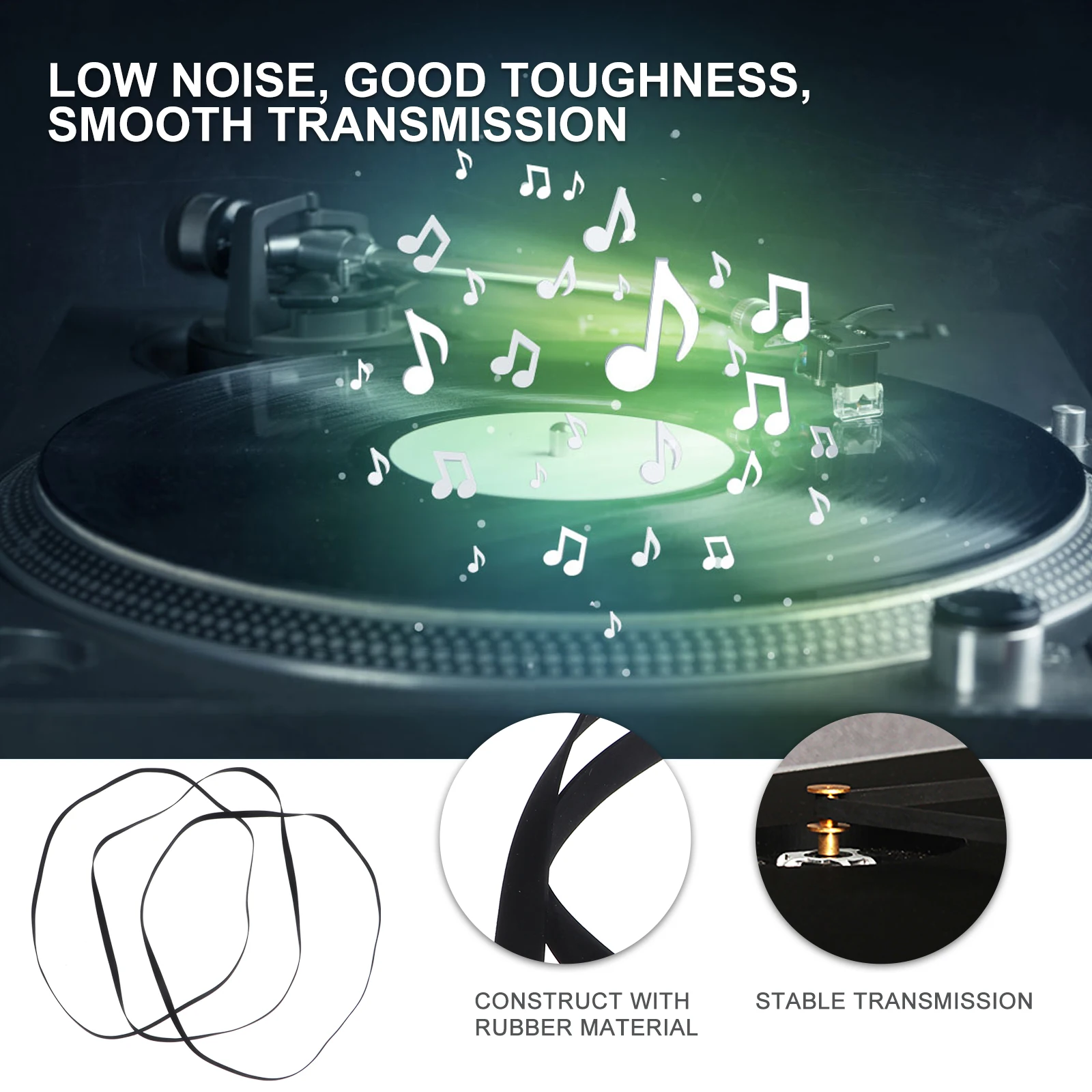 

3 PCS Belt Vinyl Record Set Tape Machine Drive Recorder Rubber Band Accessory for Player Replacement Turntable Black