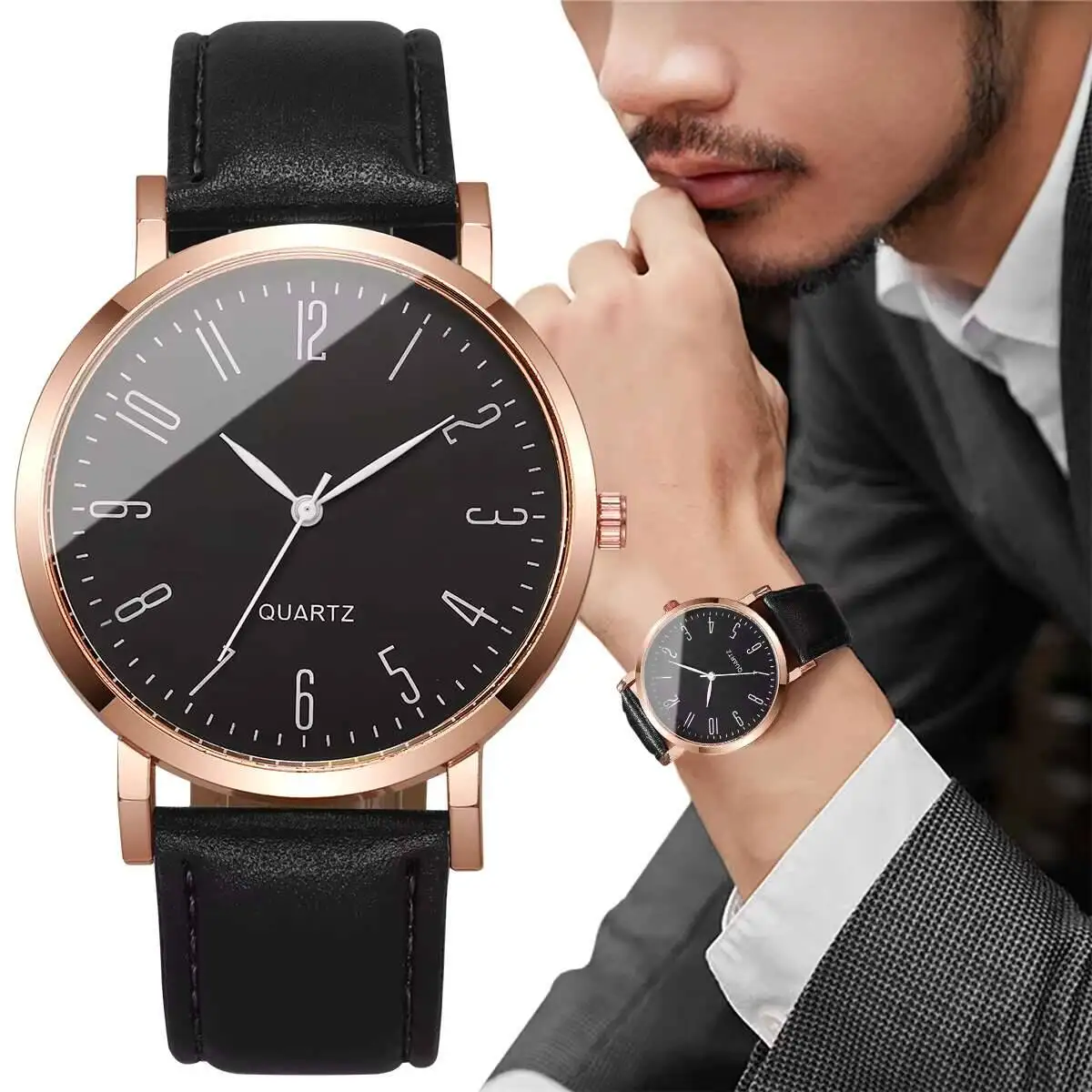 Reloj de cuarzo para Hombre a la moda, correa de cuero Simple, relojes de pulsera de negocios para Hombre, Reloj para Hombre (sin caja)