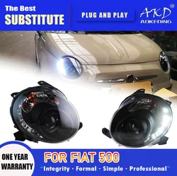 AKD Head Lamp for Fiat 500 LED Headlight 2011-2014 Headlights Fiat 500 DRL Turn Signal High Beam Angel Eye Projector Lens