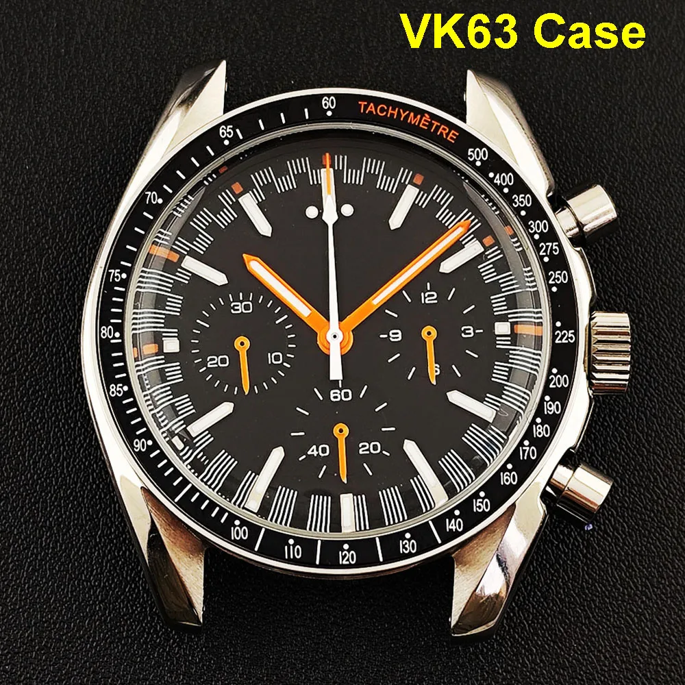 New VK63 Men's Watch 40mm Case Panda Dial Green Luminous Dial No Mark Suitable for VK63 Movement Watch Repair Tool Accessories