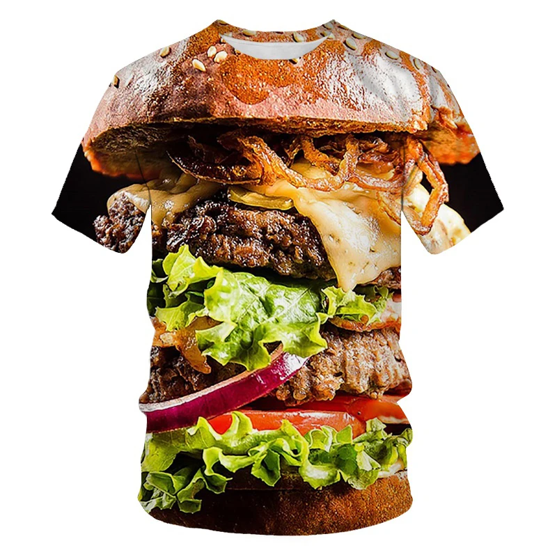 Hip Hop Parody Fun Food 3d-printed Men\'s T-shirt Hamburger Fries Fried Eggs Streetwear Oversized Summer Quick Dry Short Sleeves