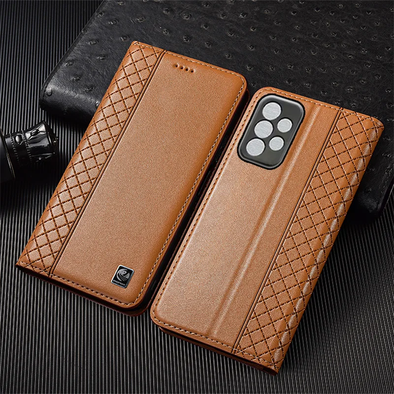 

Napa Inner Grid Genuine Leather Flip Case For Samsung Galaxy A12 A22 A32 A42 A52 A72 A13 A23 A33 A53 A73 4G 5G Cover Card Cases
