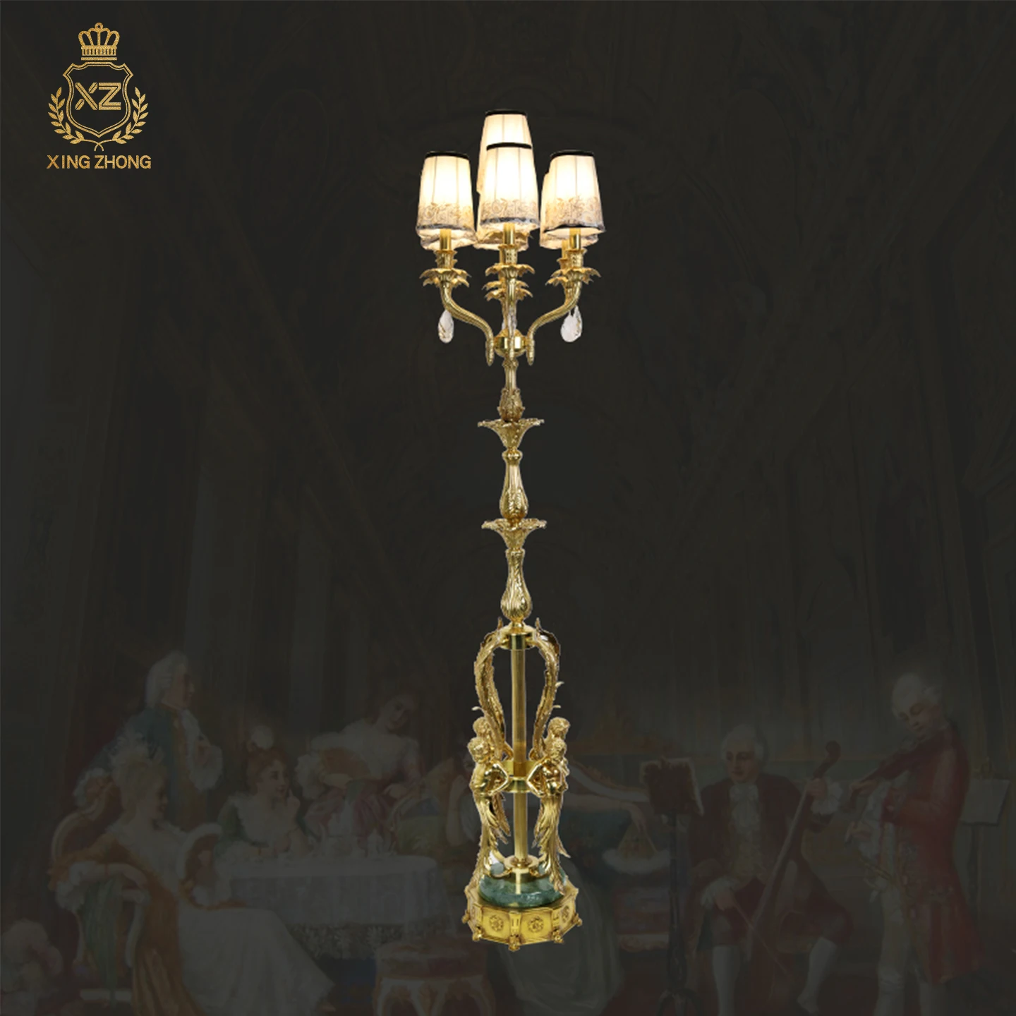 European Classic Angel Art Design Living Room Indoor Copper Floor Lamp French Royal Villa Master Bedroom Fabric Floor Light