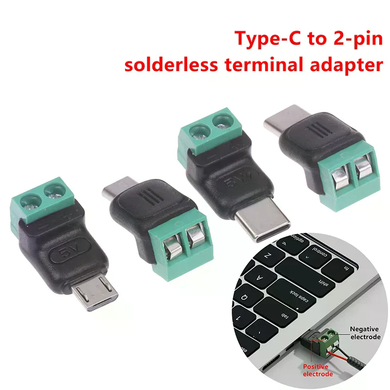 1/3Pcs USB C Adapter Male 2 Pin No Solder Electrical Equipment Solderless Connectors For Industrial Scientific Repair Charging