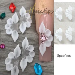 5Pcs Petals Side Acrylic Flowers Designer Nail Charm DIY Handmade Carved Flower Nail Art Decoration Kawaii Rhinestone Accessory