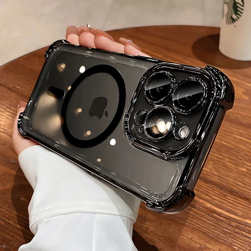 도금 충격 방지 에어백, 맥세이프 무선 충전 케이스, 아이폰 16, 15, 14, 13, 12 프로 맥스, 충격 방지 마그네틱 커버 