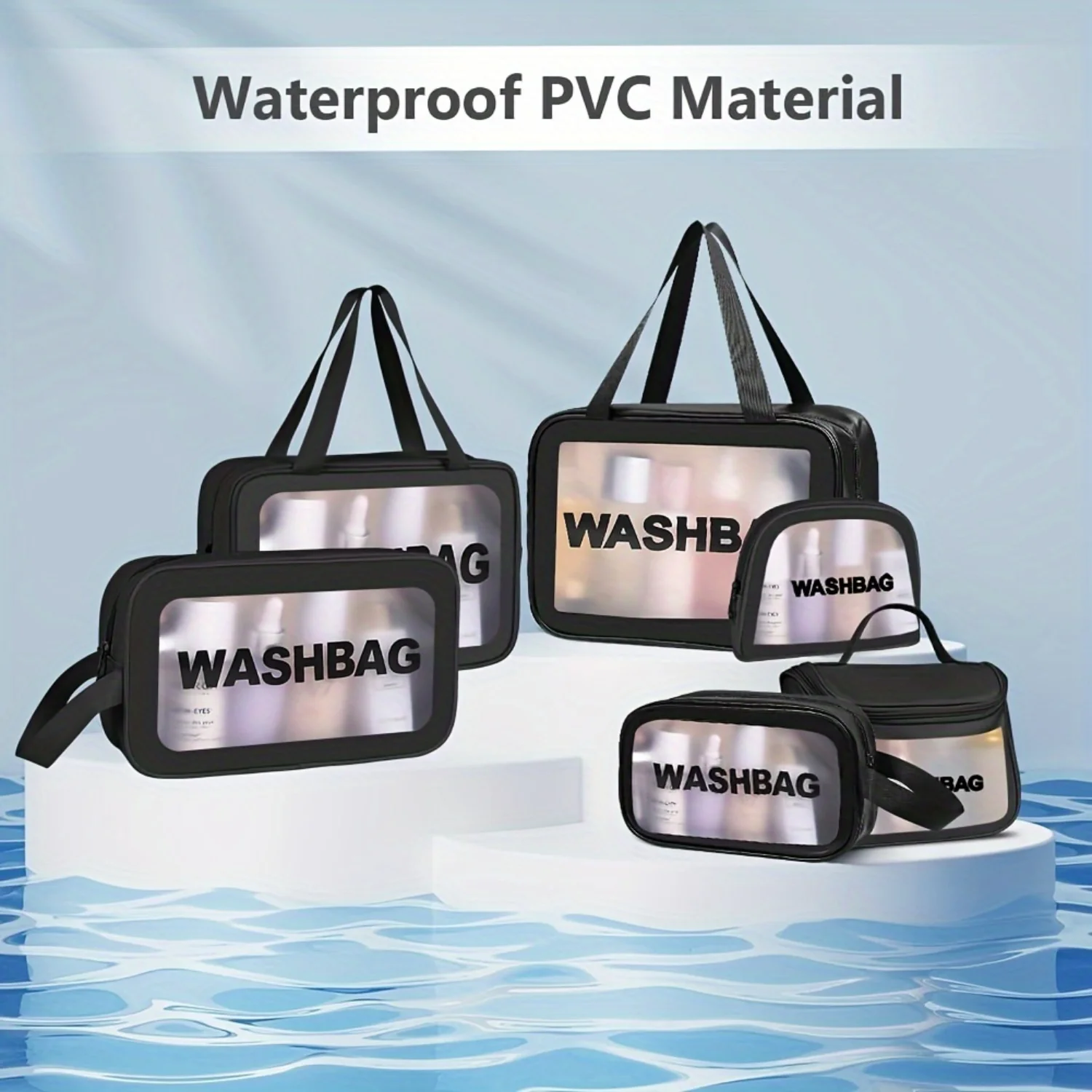 

3/6pcs Transparent Cosmetic Bag Set - Waterproof Makeup Toiletry Travel Organizer