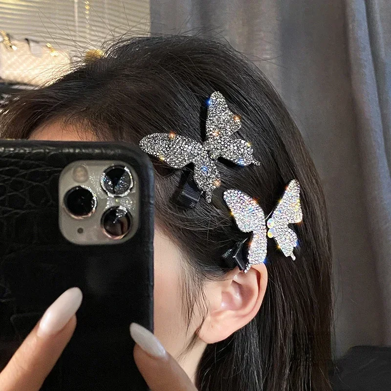 Rhinestone Butterfly Hair Clips for Women Glitter Shiny Hair Pins Headdress Girls Duckbill Hair Clips Styling Hair Clips Fashion