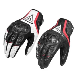 Guantes protectores de cuero para motocicleta, Unisex, con pantalla táctil, transpirables, para Motocross, carreras, con dedos completos