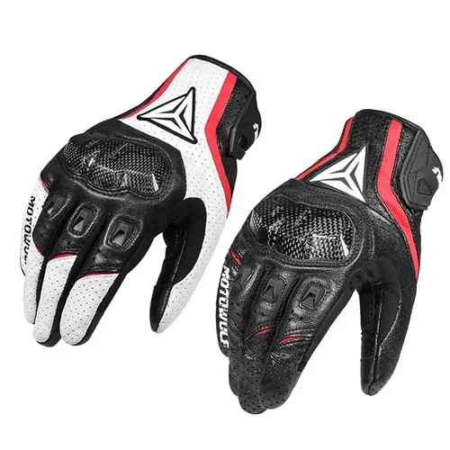 Guantes protectores de cuero para motocicleta, Unisex, con pantalla táctil, transpirables, para montar en Motocross, invierno, otoño y primavera, con dedos completos