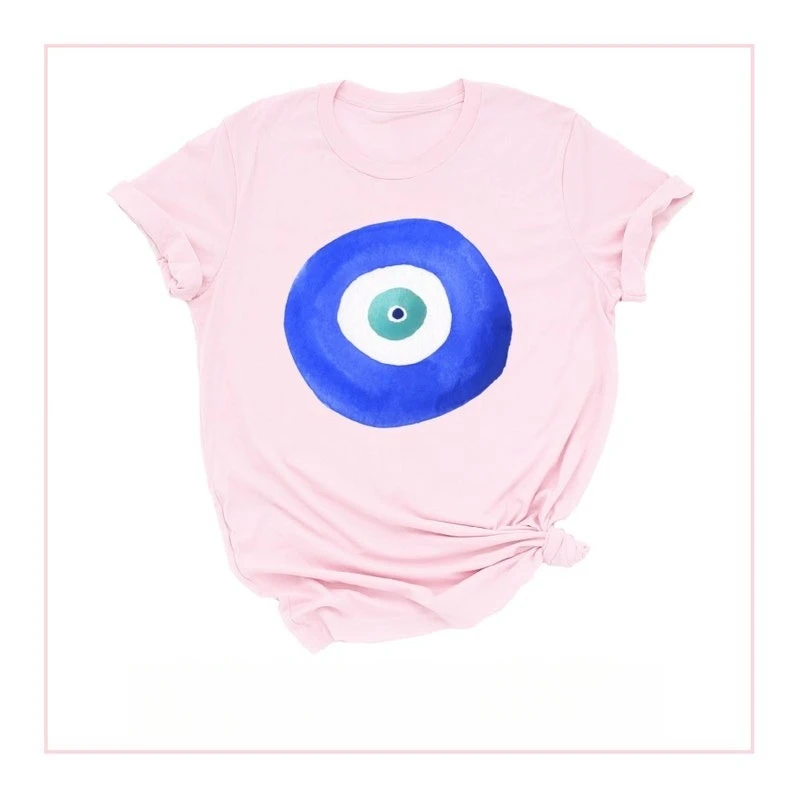 Camiseta Evil Eye Hamsa, regalo bohemio, Unisex, para mujer, hombre, Grecia, recuerdo, Santorini, griego, turco, buenas vibraciones, solo camisetas de algodón místicas