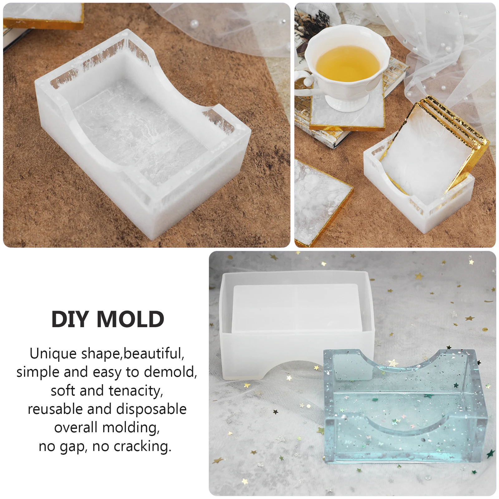 

3 Pcs Coaster Mold Silicone Reusable Flexible Cup Mat Resin Craft DIY Home Decoration Gift Box Storage Container