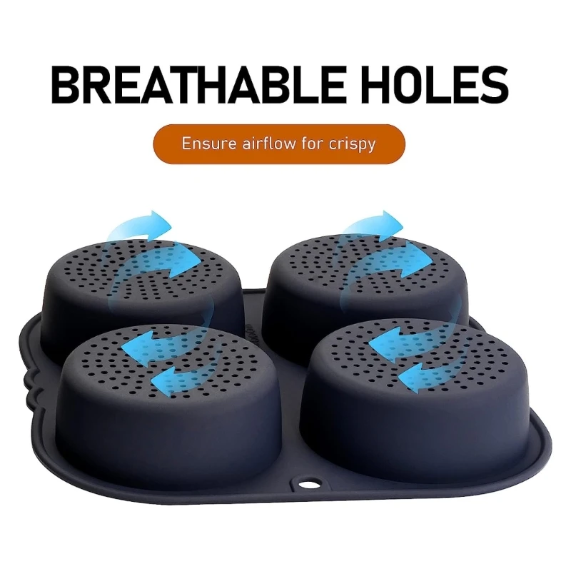 4 Holes Hamburger Burger Bun Mold Flexible Durable Hamburger Bun Baking Pan Perfect for Air Fryer Microwave Oven and Dishwasher