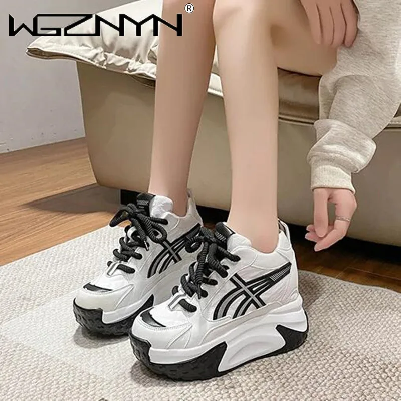 

Туфли женские кожаные на платформе 10 см, кроссовки на массивной танкетке, дизайнерские лоферы, Повседневная модная обувь, дышащие, на танкетке