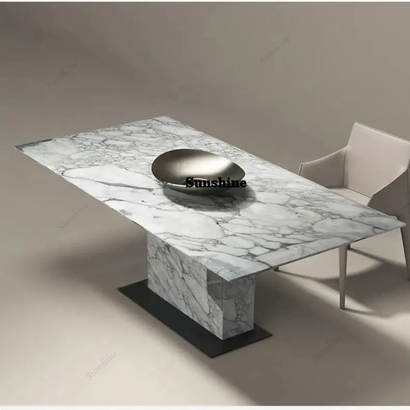 Italian Minimalist Dining Table, Bulgari Marble Rectangular Table Set for Small Home, Easy to Clean, Custom Size & Color