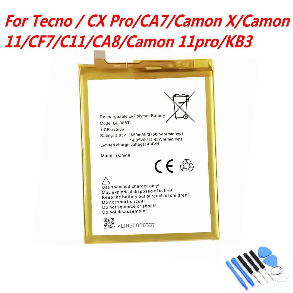 

NEW 3.8V 3750mAh BL-36BT Battery For Tecno / CX Pro/CA7/Camon X/Camon 11/CF7/C11/CA8/Camon 11pro/KB3 Cell Phone