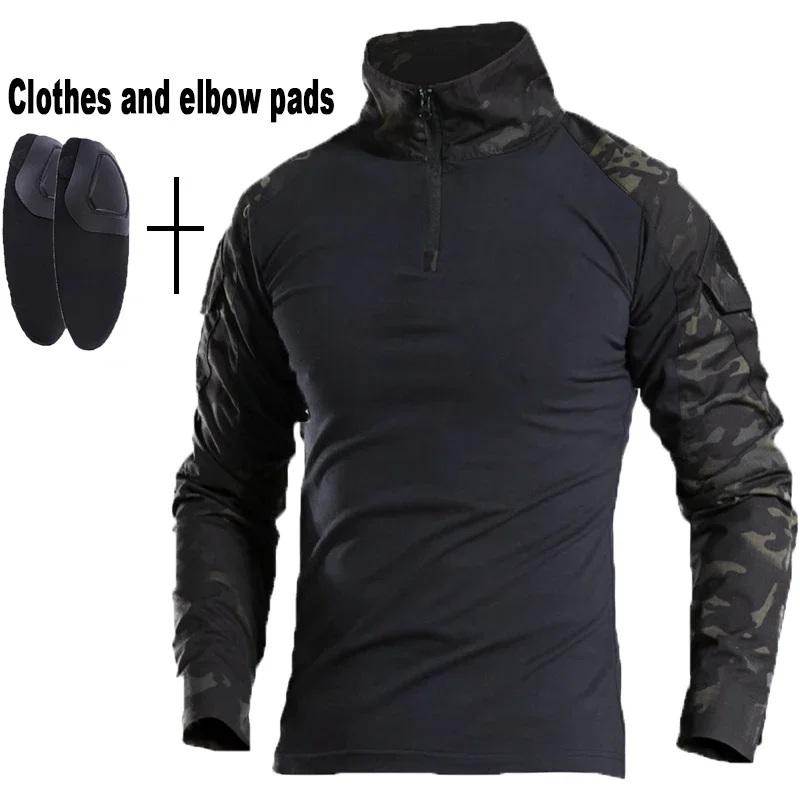 Neue Outdoor-Sport Taktische Jacken + Ellenbogen Pads Jagd Camouflage Tops Camping Atmungsaktiv Schnell Trocknende Kleidung Wandern Klettern